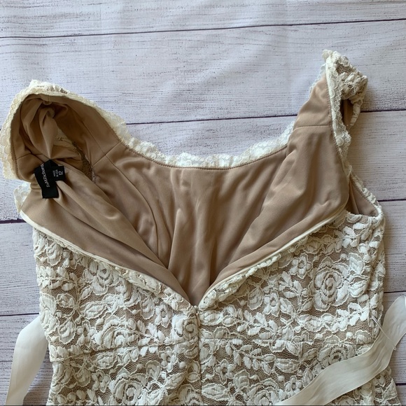 R&M Richards White w/ Tan Lining cocktail dress size Floral Lace Tie Belt Sz 12 - Picture 11 of 14